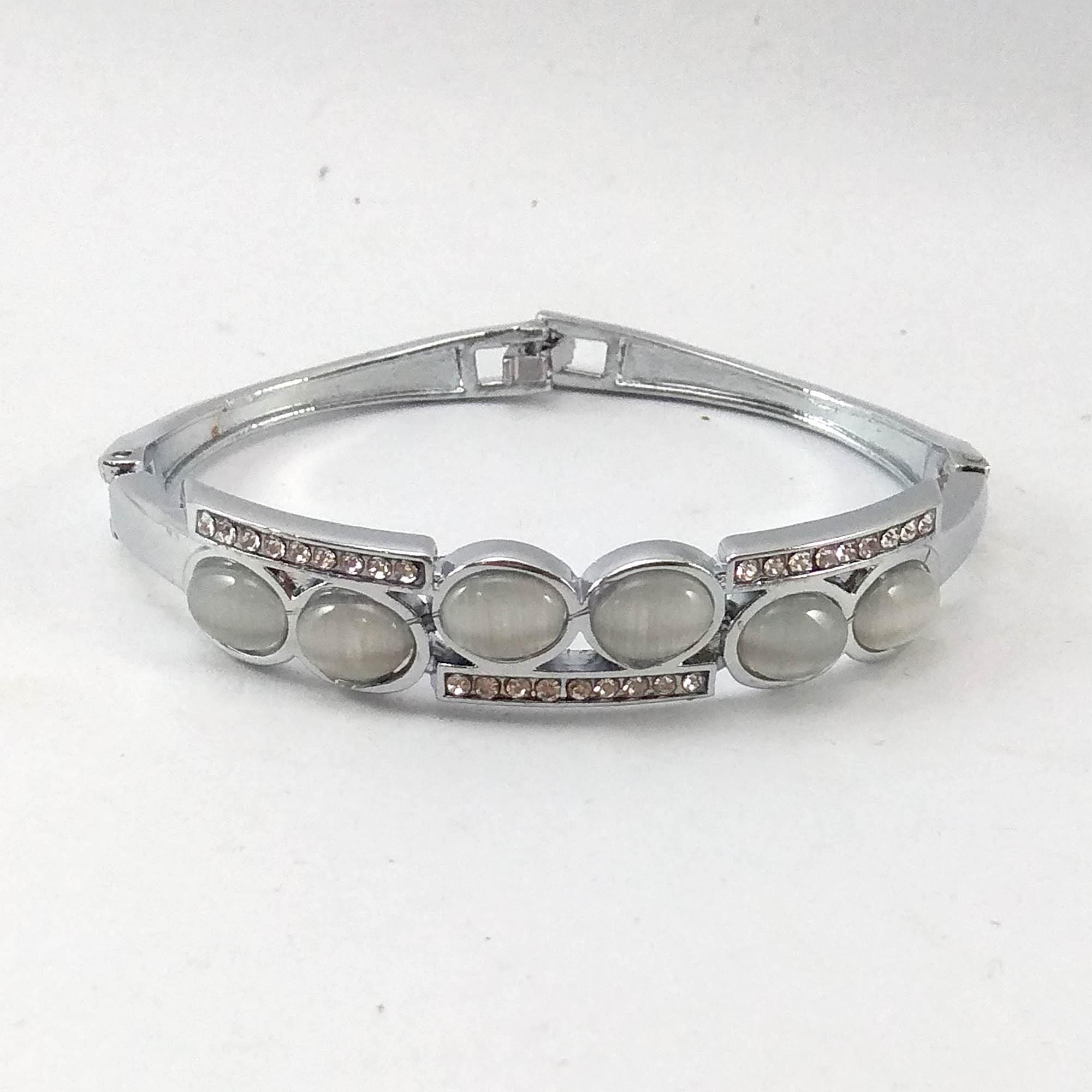 Silver Tone Faux Moonstone Embellished Bracelet For Women (Bt_018)