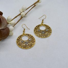 Golden Flower Designed Round Cut Patterned Earrings For Women