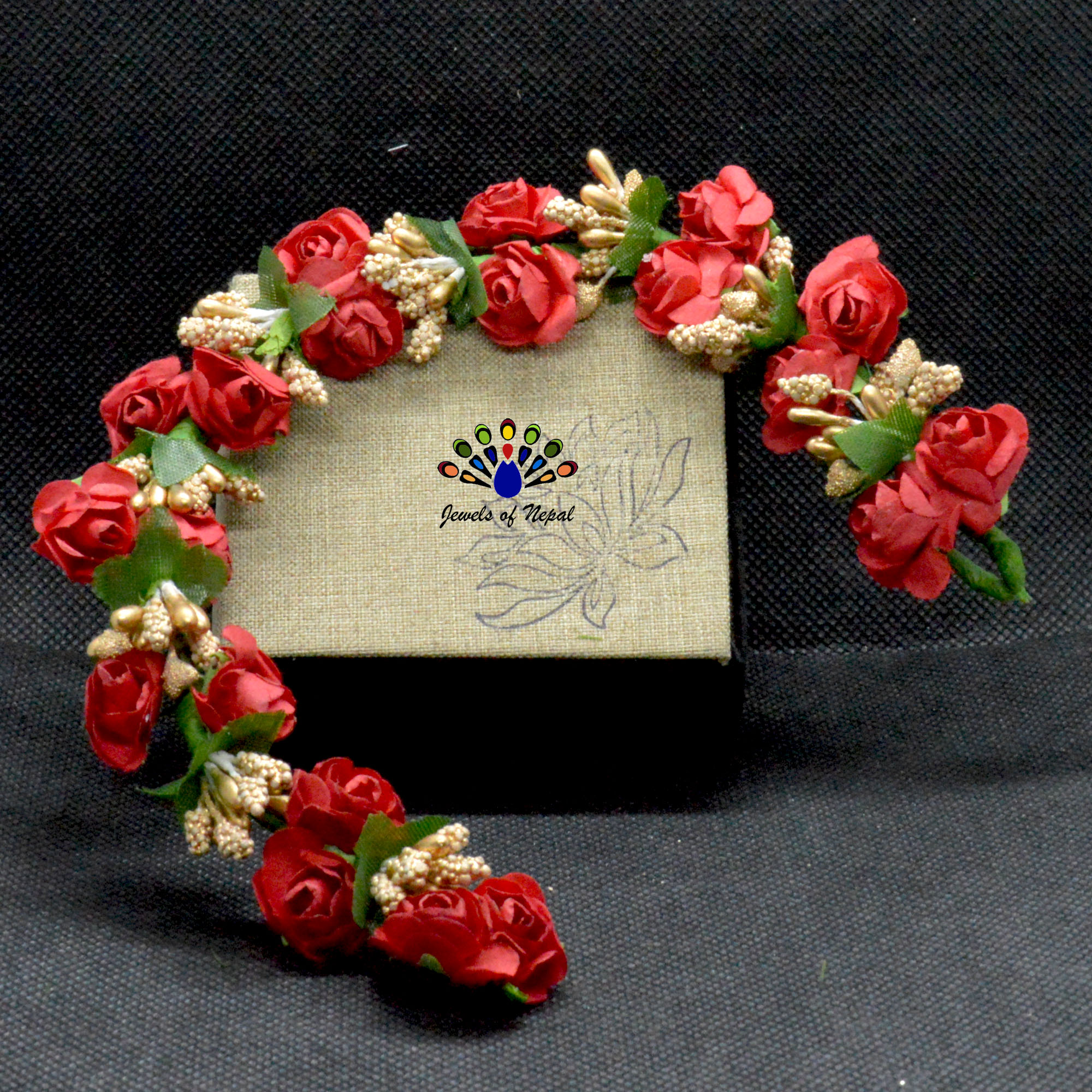 Red Flower Gajra Style Hair Embellishment For Women - Online Fancy Jewelry  Wholesaler & Retailer