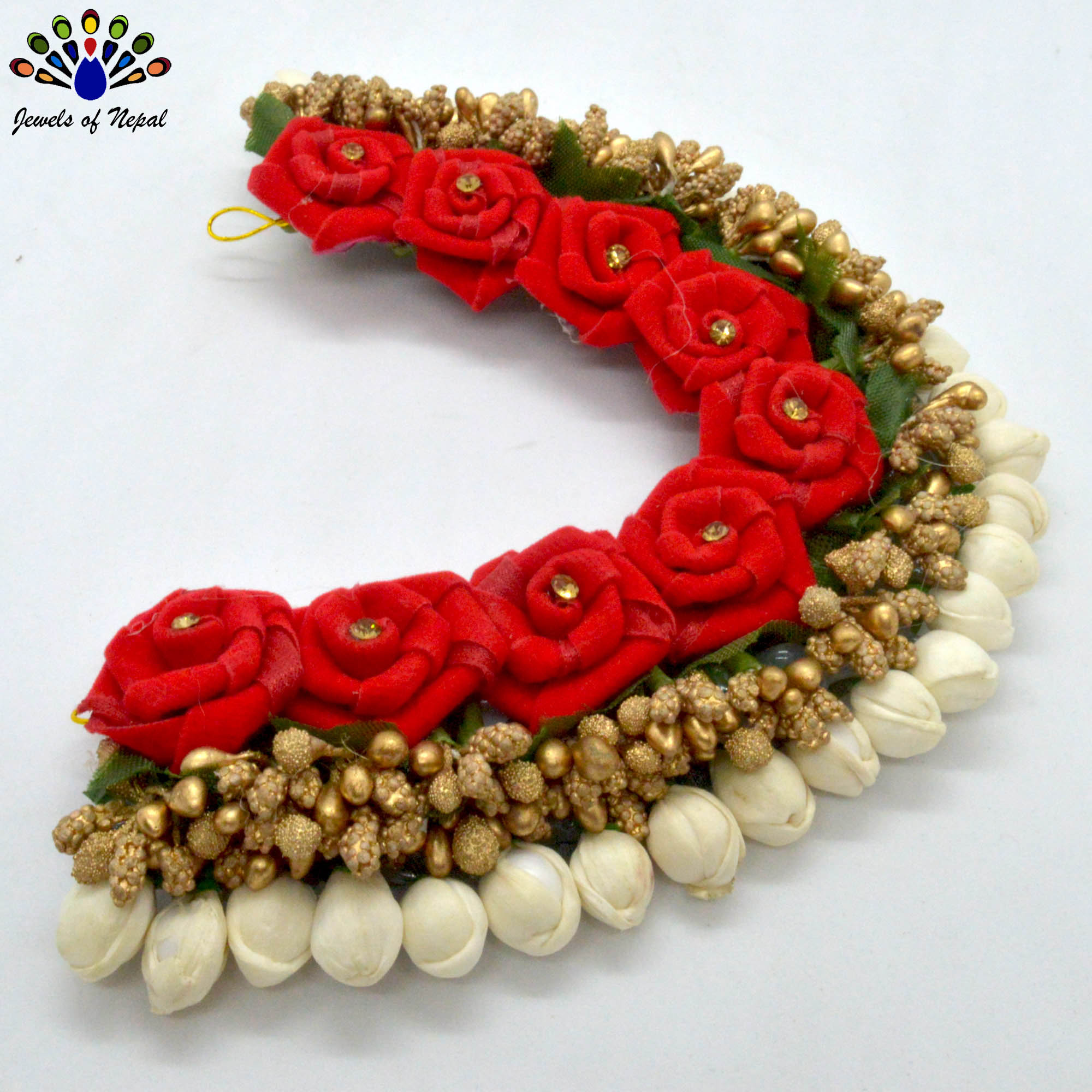 Artificial Mogra & Red Flower Beaded Gajra Hair Embellishment For Women -  Online Fancy Jewelry Wholesaler & Retailer