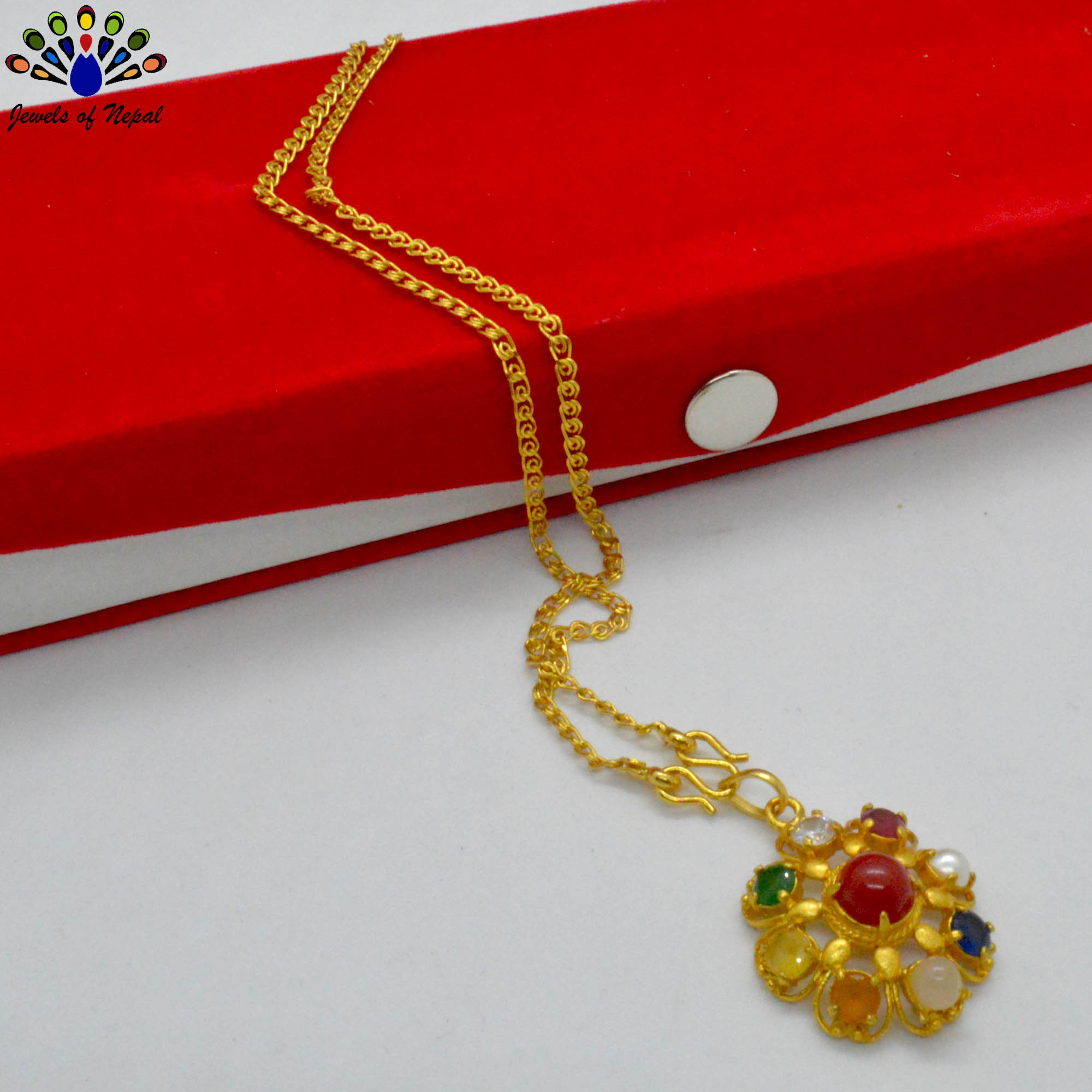 Gold Plated Faux Navratna Pendant 