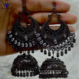 Jewels of Nepal- Gunmetal Black Lightweight Big Statement Pinjada Earrings For Women