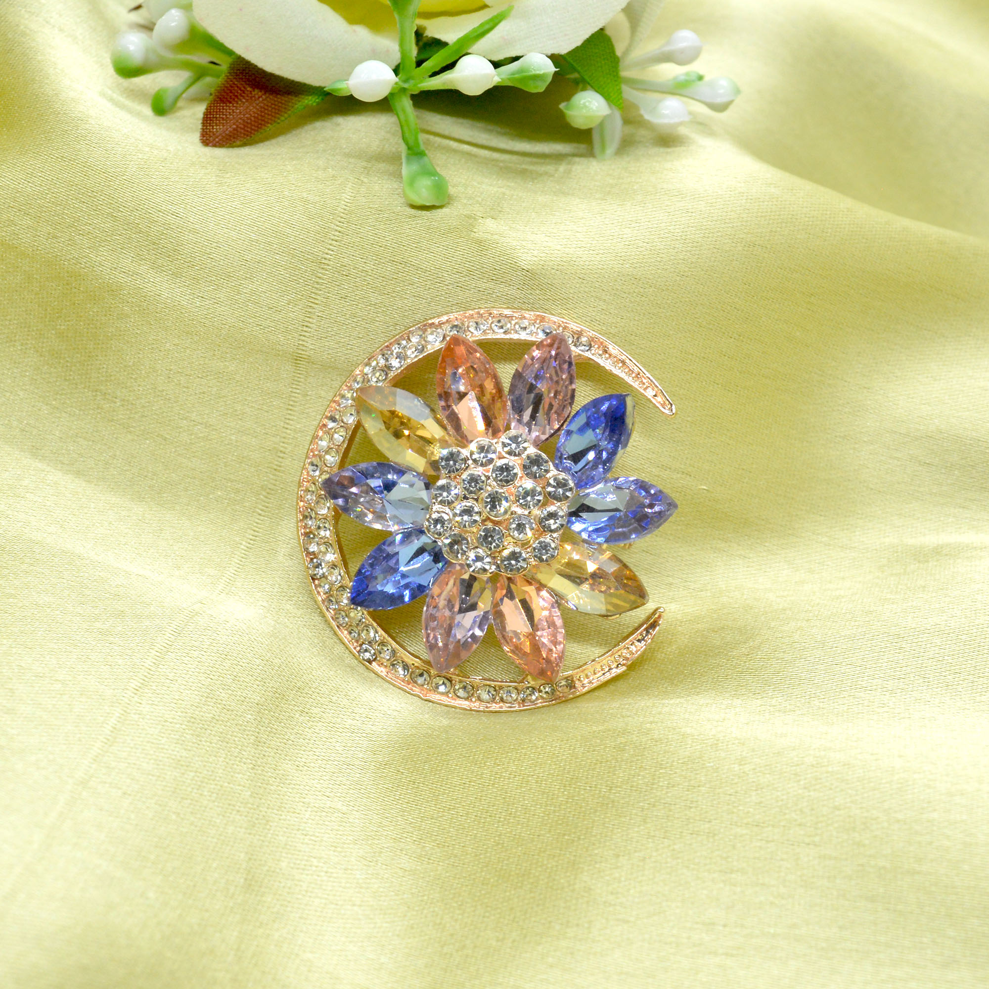 Jewels of Nepal Multicolored Stone Studded Flower Designed Brooch for Women - Image 2