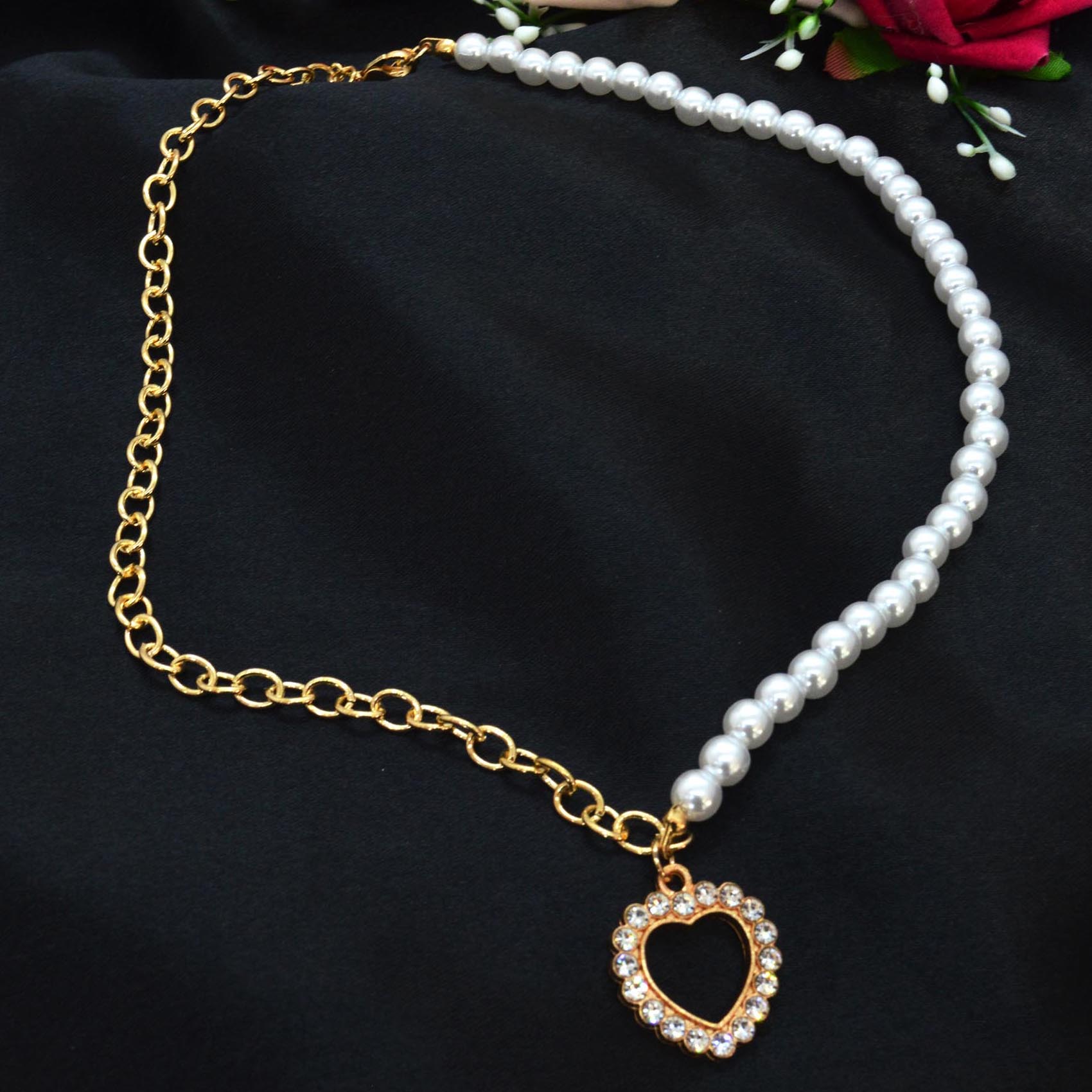 Jewels of Nepal Stylish Heart Pendant Faux Pearl Necklace for Women - Image 2