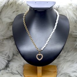Jewels of Nepal Stylish Heart Pendant Faux Pearl Necklace for Women