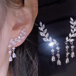 Jewels of Nepal CZ Stoned Leaves Tasseled Earrings For Women