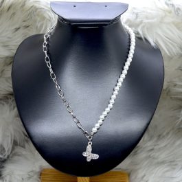 Jewels of Nepal Butterfly Designed Pendant Faux Pearl Necklace Chain for Women