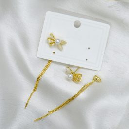 Jewels of Nepal CZ Stone Studded Flower Designed Double Sided Chain Drop Earrings for Women