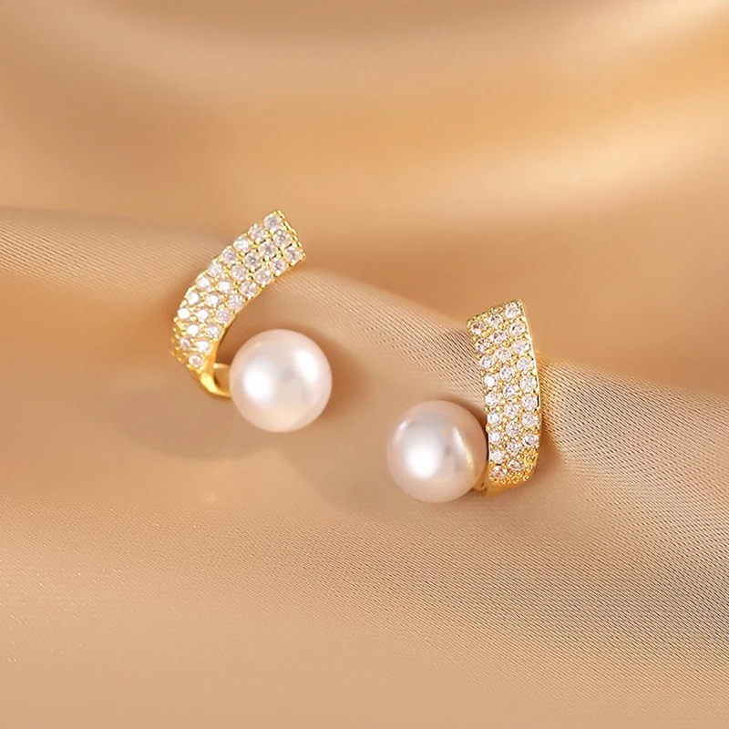 Jewels of Nepal Simulated Pearl & Stones Studded Stud Earrings For Women - Image 3