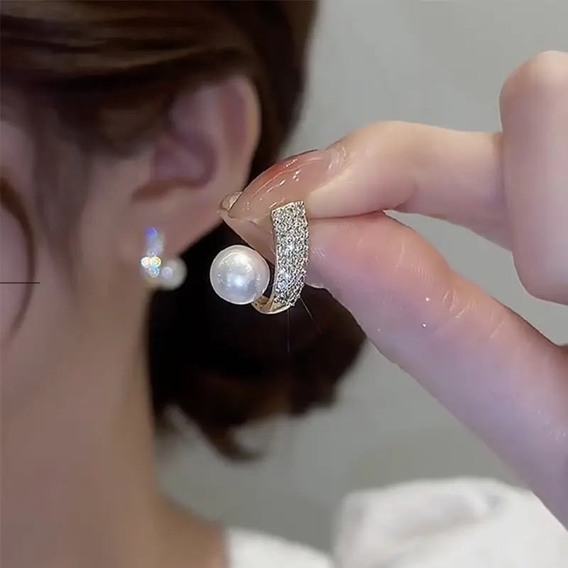 Jewels of Nepal Simulated Pearl & Stones Studded Stud Earrings For Women