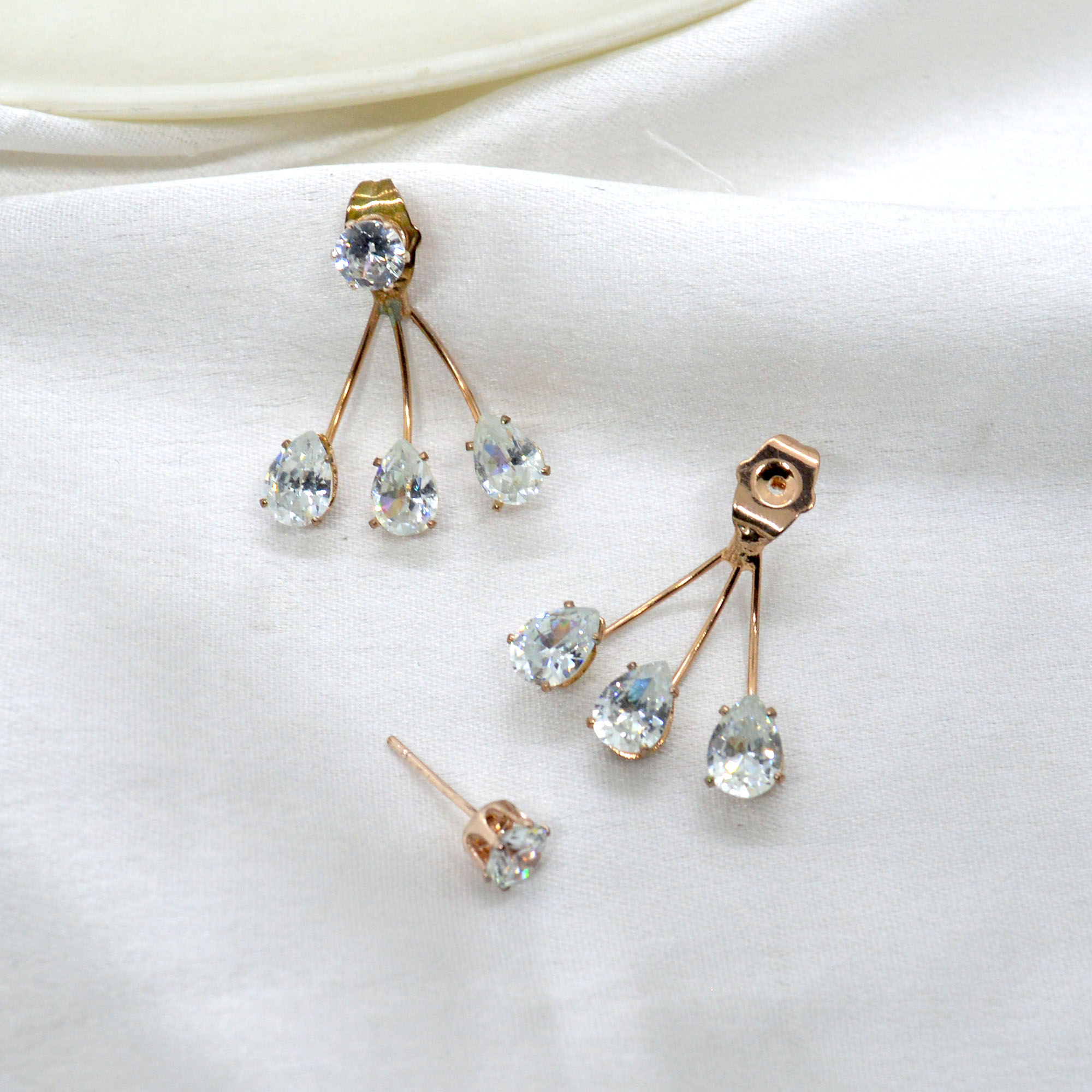 Jewels of Nepal Stylish Drop Shaped Stone Double Sided Ear Studs For Women - Image 2