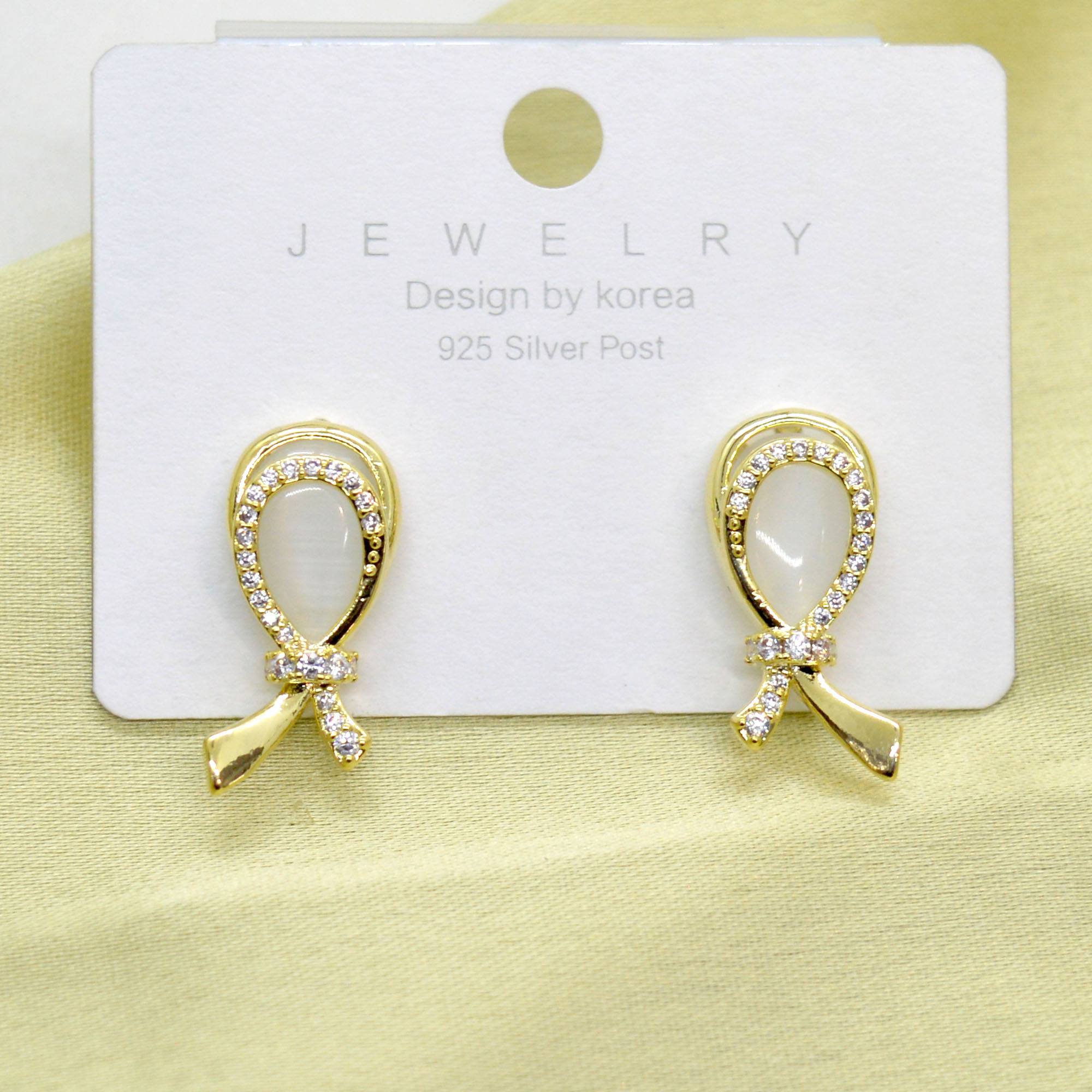Jewels of Nepal Faux Moonstone & CZ Stones Studded Stud Earrings for Women - Image 2