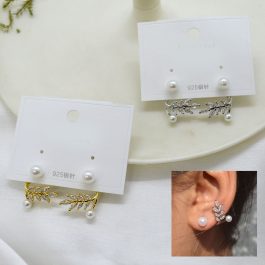 Jewels of Nepal Leaves Designed Simulated Pearl Double Sided Stud Earrings for Women
