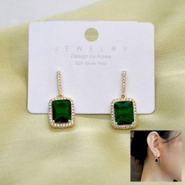 Jewels of Nepal S925 Green Square Shaped CZ Stone Drop Earrings For Women