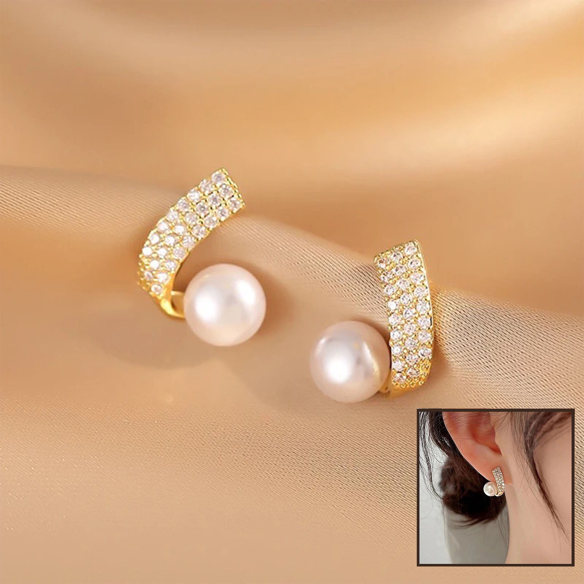 Jewels of Nepal Simulated Pearl & Stones Studded Stud Earrings For Women - Image 2