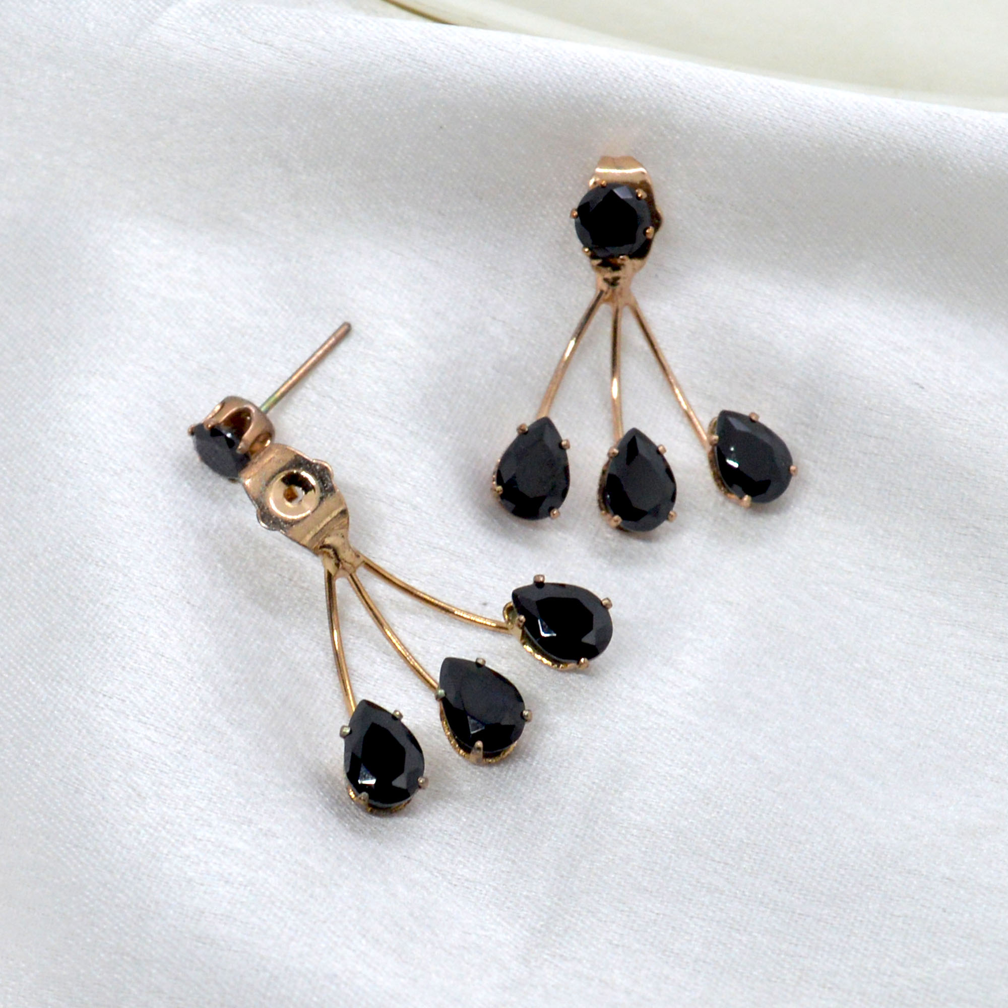 Jewels of Nepal Stylish Drop Shaped Stone Double Sided Ear Studs For Women - Image 3