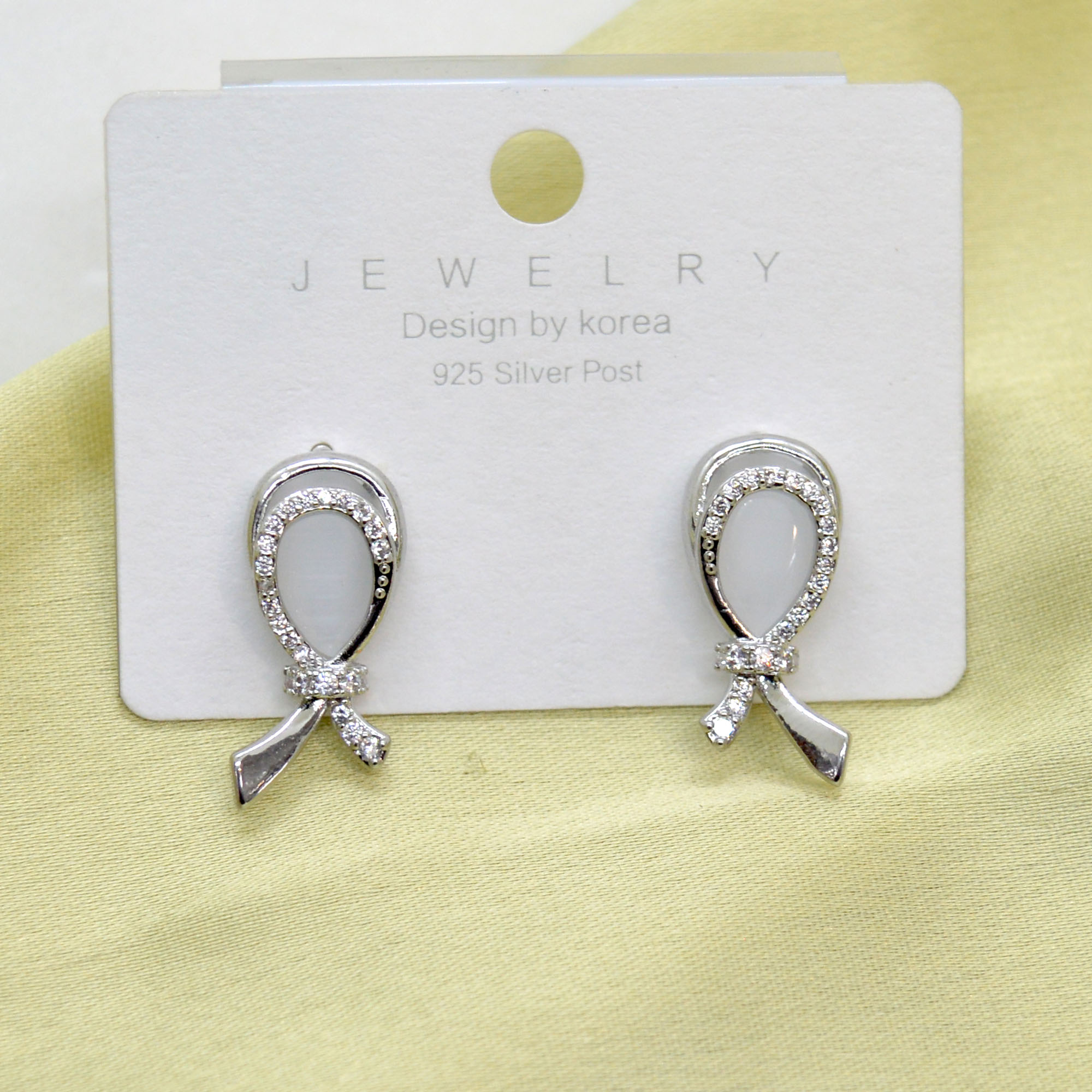 Jewels of Nepal Faux Moonstone & CZ Stones Studded Stud Earrings for Women - Image 3