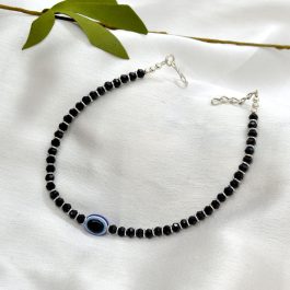 Jewels Of Nepal Black Faux Crystal Beaded Evil Eye Anklet For Women