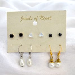 Jewels of Nepal Faux Pearl Combo Earrings Set for Women