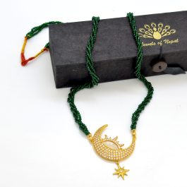 Jewels Of Nepal Gold Plated Crescent Moon & Half Sun Designed Locket with Hydro Crystal Mala / Necklace For Women