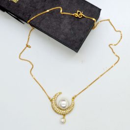 Jewels of Nepal Gold Plated Faux Pearl Adorned Crescent Moon Designed Locket / Pendant Chain for Women