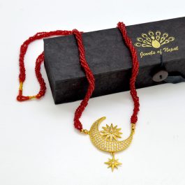 Jewels Of Nepal Gold Plated Crescent Moon Star Designed Hydro Crystal Mala / Necklace For Women