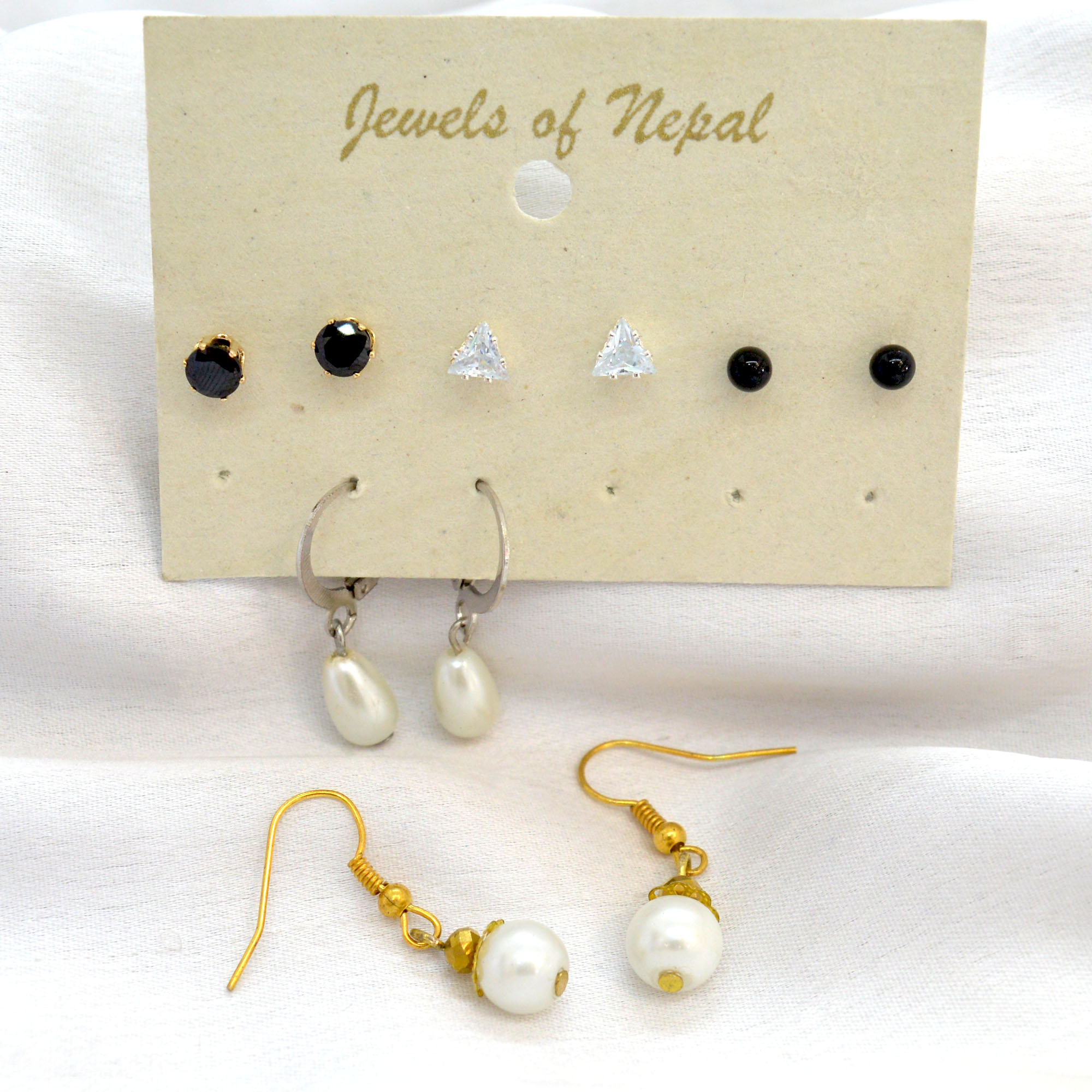 Jewels of Nepal Faux Pearl Combo Earrings Set for Women - Image 3