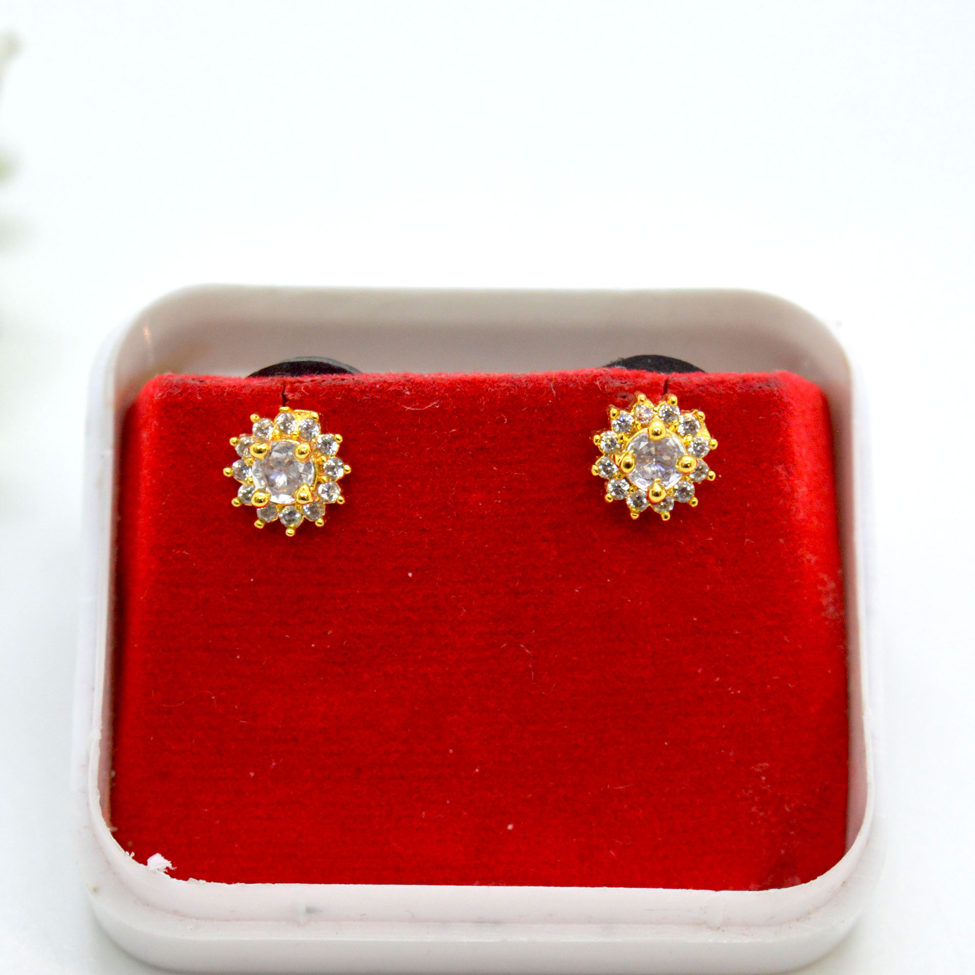 Jewels of Nepal Simulated Pearl Gold Plated Sided Stud Earrings for Women