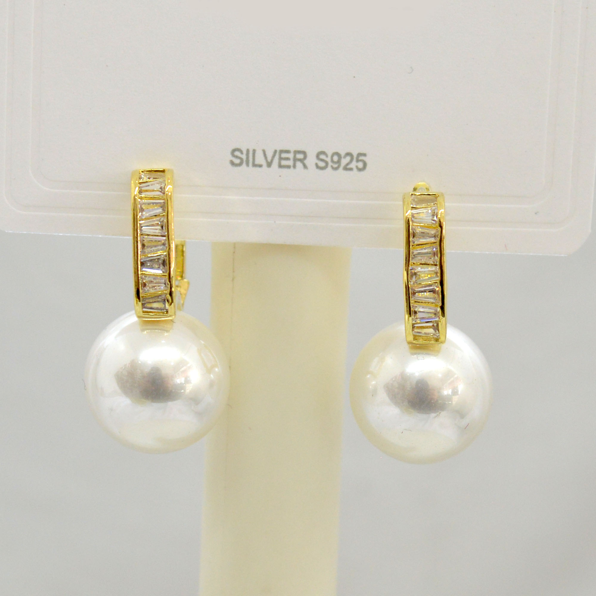 Jewels of Nepal S925 Gold-Silver Toned Round Stone Pearl Drop Juli Small Hoop Earrings for Women - Image 2