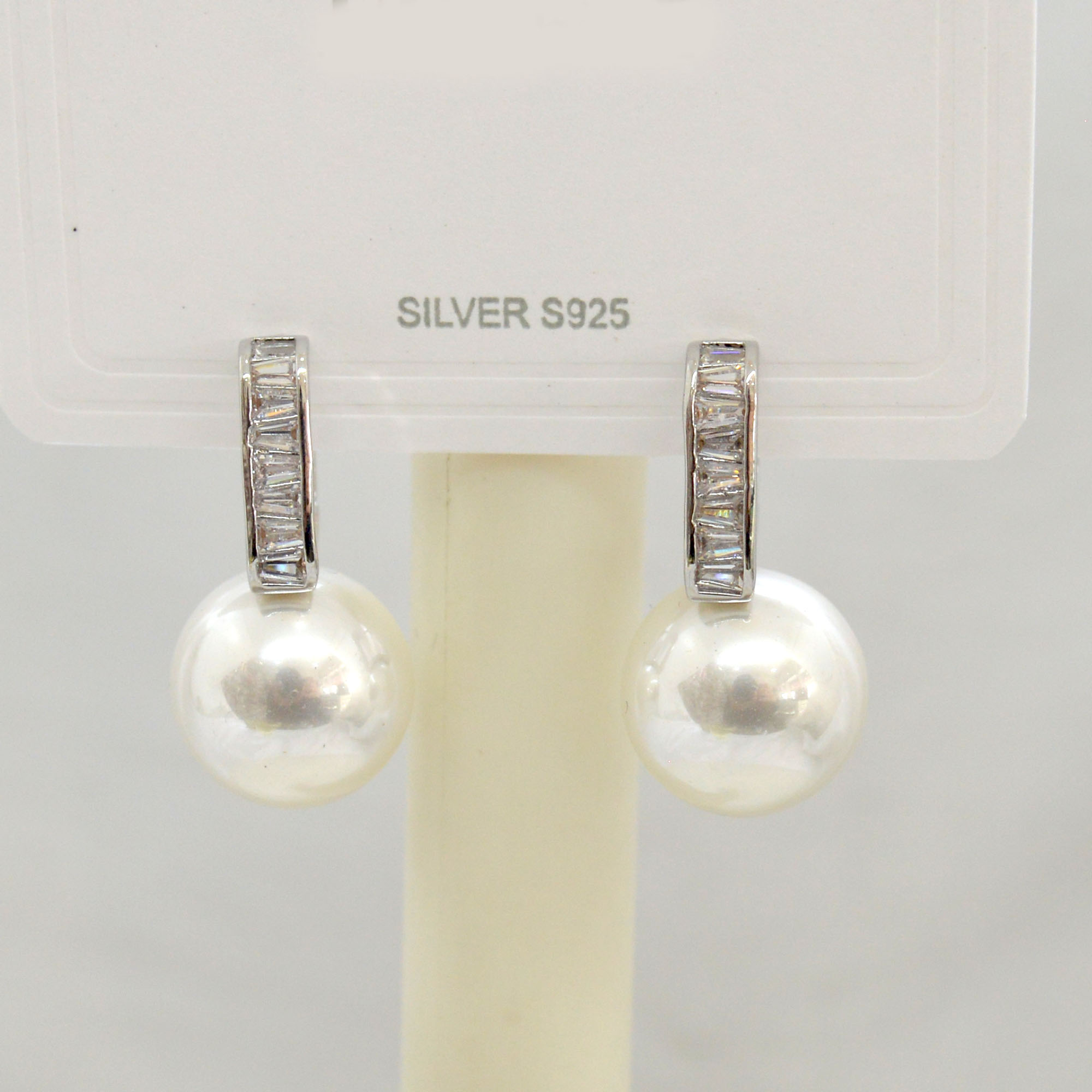 Jewels of Nepal S925 Gold-Silver Toned Round Stone Pearl Drop Juli Small Hoop Earrings for Women - Image 3