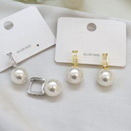 Jewels of Nepal S925 Gold-Silver Toned Round Stone Pearl Drop Juli Small Hoop Earrings for Women