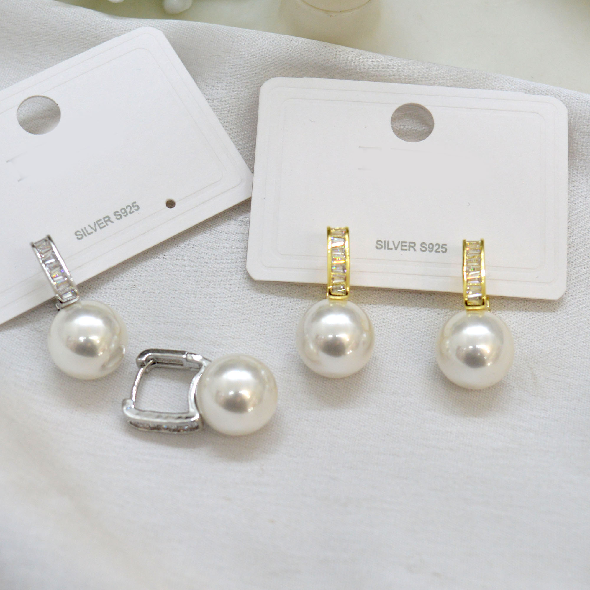 Jewels of Nepal S925 Gold-Silver Toned Round Stone Pearl Drop Juli Small Hoop Earrings for Women