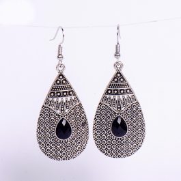 Jewels of Nepal Silver/Black Patterned Drop Style Earrings For Women