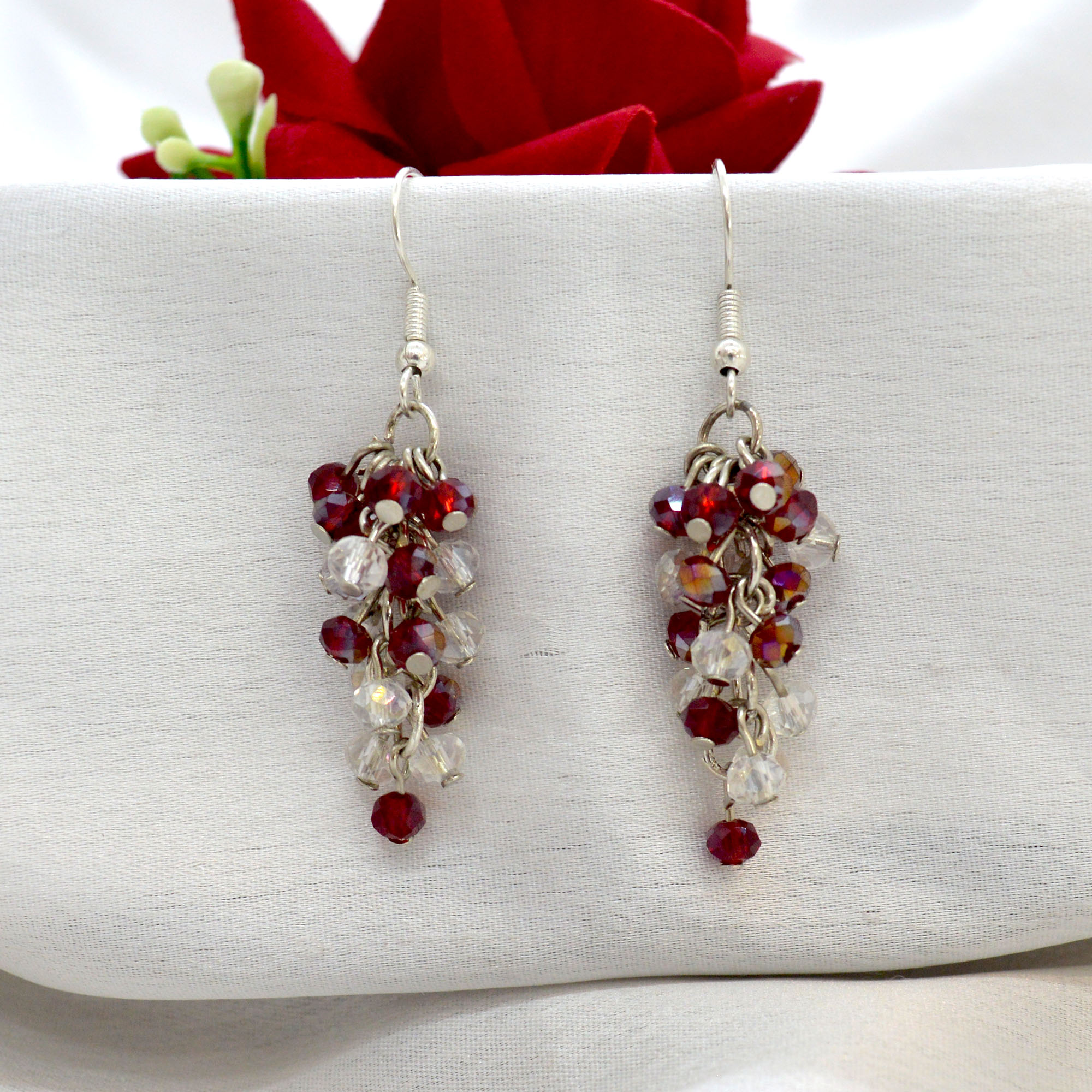 Jewels of Nepal Faux Crystal Beaded Clustered Grape Designed Shiny Drop Earrings For Women - Image 3
