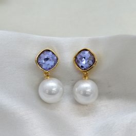 Jewels of Nepal Colour Stoned Pearl Drop Earrings For Women