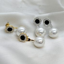 Jewels of Nepal Simulated Faux Stones With Pearl Stud Earrings For Women