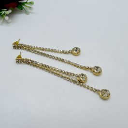 Jewels of Nepal Silver Stoned Chain Drop Earrings For Women