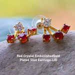 Red Crystal EmbellishedGold Plated Stud Earrings-450