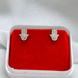 Jewels of Nepal American Diamond Hamsa 'Hand Of God' Ear Studs For Women
