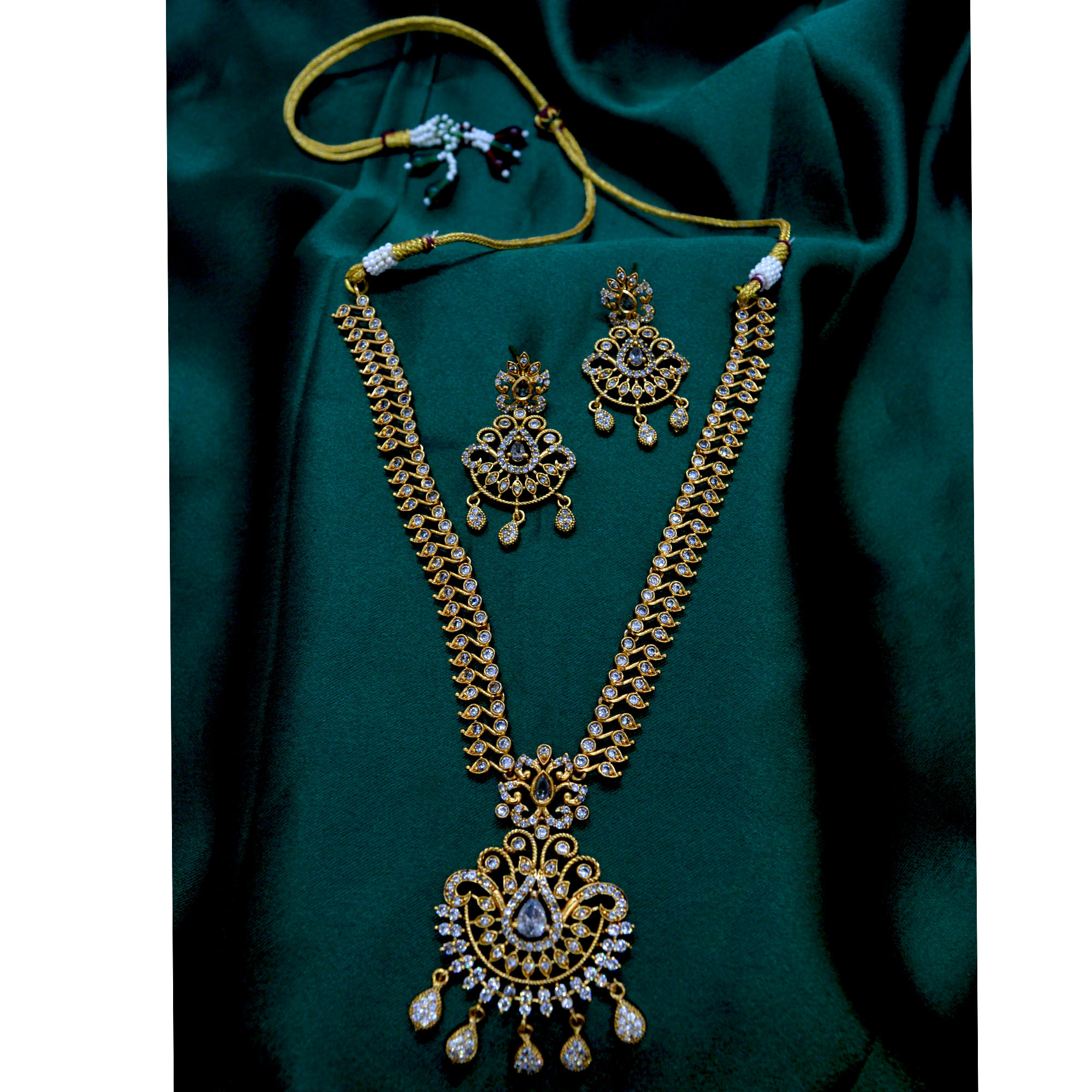 Jewels of Nepal Stone Studded Adjustable Long Temple Necklace & Earrings Set for Women - Image 2