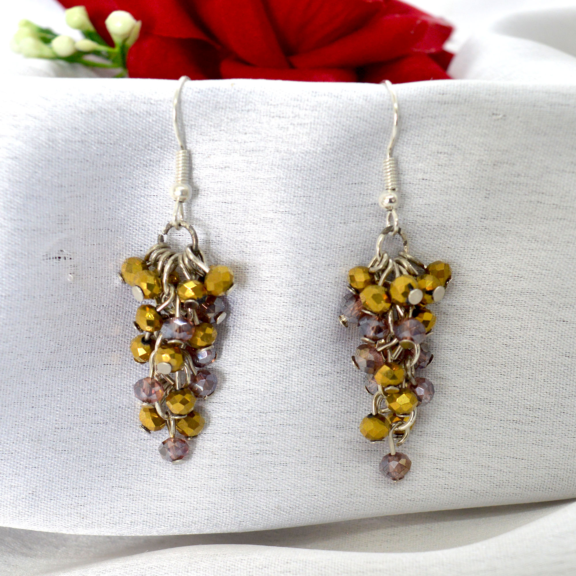 Jewels of Nepal Faux Crystal Beaded Clustered Grape Designed Shiny Drop Earrings For Women - Image 2