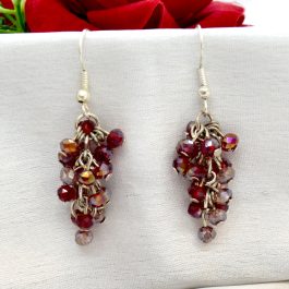 Jewels of Nepal Faux Crystal Beaded Clustered Grape Designed Shiny Drop Earrings For Women