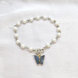 Jewels of Nepal Faux Pearl Beaded Butterfly Charm Bracelet For Women