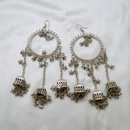 Jewels Of Nepal Silver Toned Pinjada Tassel Jhumki Earrings For Women