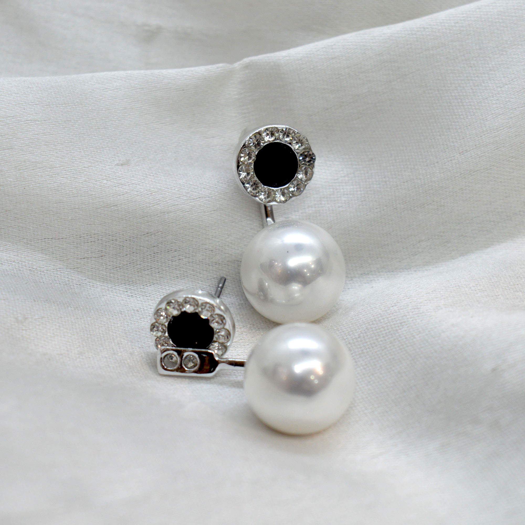 Jewels of Nepal Simulated Faux Stones With Pearl Stud Earrings For Women - Image 2