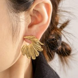 Jewels of Nepal Feather Shaped Metallic Stainless Steel Retro Ear Studs for Women