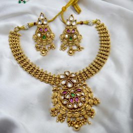 Jewels of Nepal Oxidized Guaranteed Gold Plated Kundan Temple Jewelry Set for Women