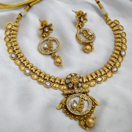 Jewels of Nepal Oxidized Guaranteed Gold Plated Kundan Temple Jewelry Set for Women