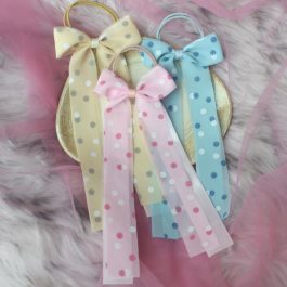 Pack of 3- Jewels of Nepal Cute Long Bow Polka Dot Printed Hair Tie For Girls-