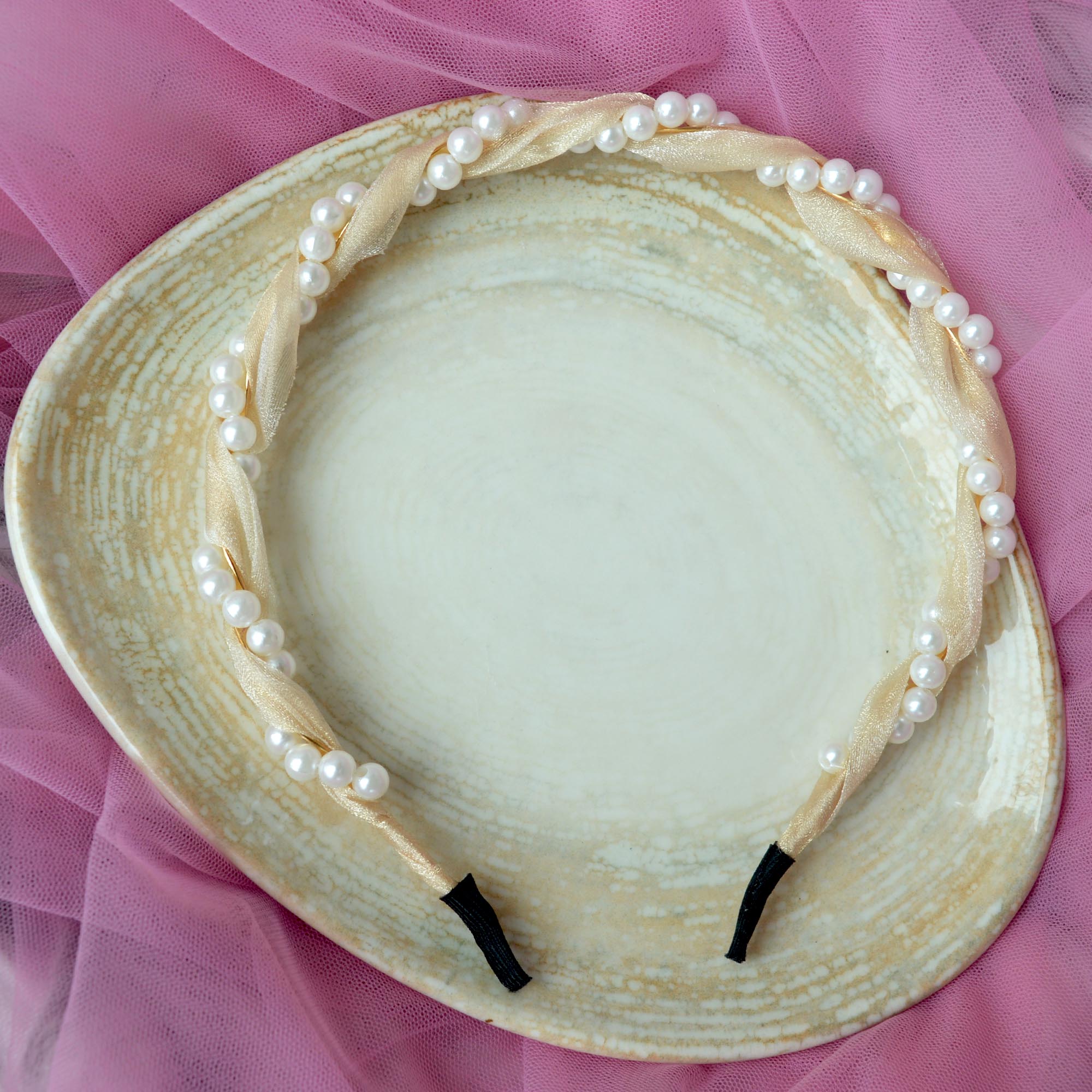 Jewels of Nepal Silk & Faux Pearl Twirled Cute Hairband for Girls - Image 2